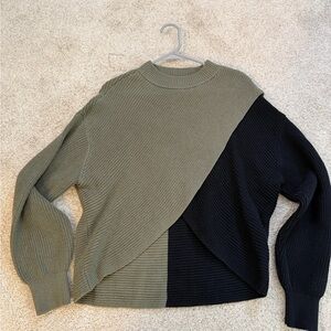 Bar III Olive and Black Ribbed Knit Sweater